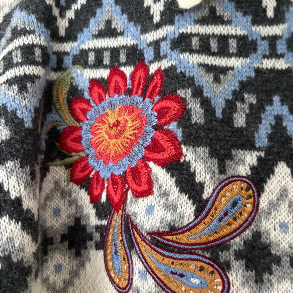 NWT Johnny Was Fair Isle Embroidered Sweater - Picture 6 of 11